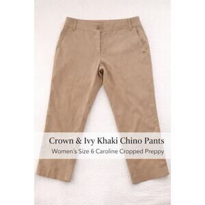 Crown & Ivy Khaki Chino Pants Women’s Size 6 Caroline Cropped Preppy Work
